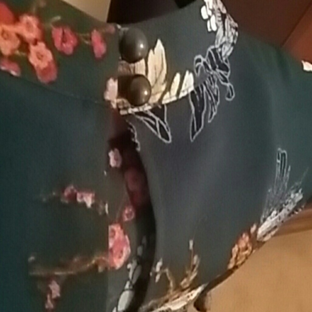 Bebop ruffle sleeve blue green floral dress S - Picture 7 of 7